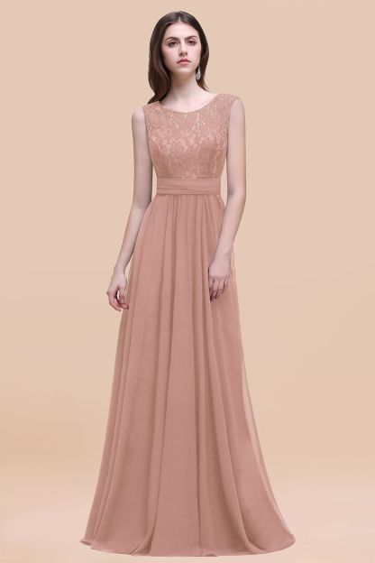 Elegant A-line Chiffon Lace Scoop Sleeveless Floor-Length Bridesmaid Dress