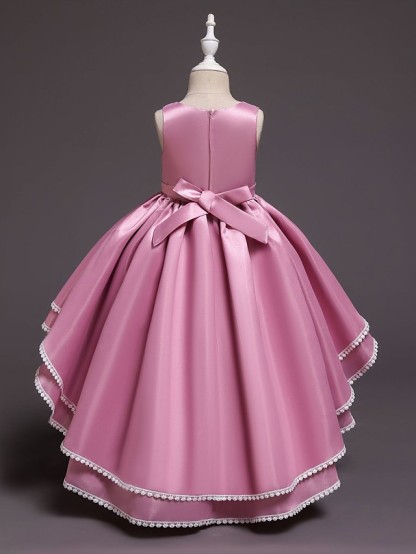 Princess Asymmetrical Wedding / Party / Pageant Flower Girl Dresses - Satin / Tulle Sleeveless Jewel Neck With Lace / Belt / Appliques