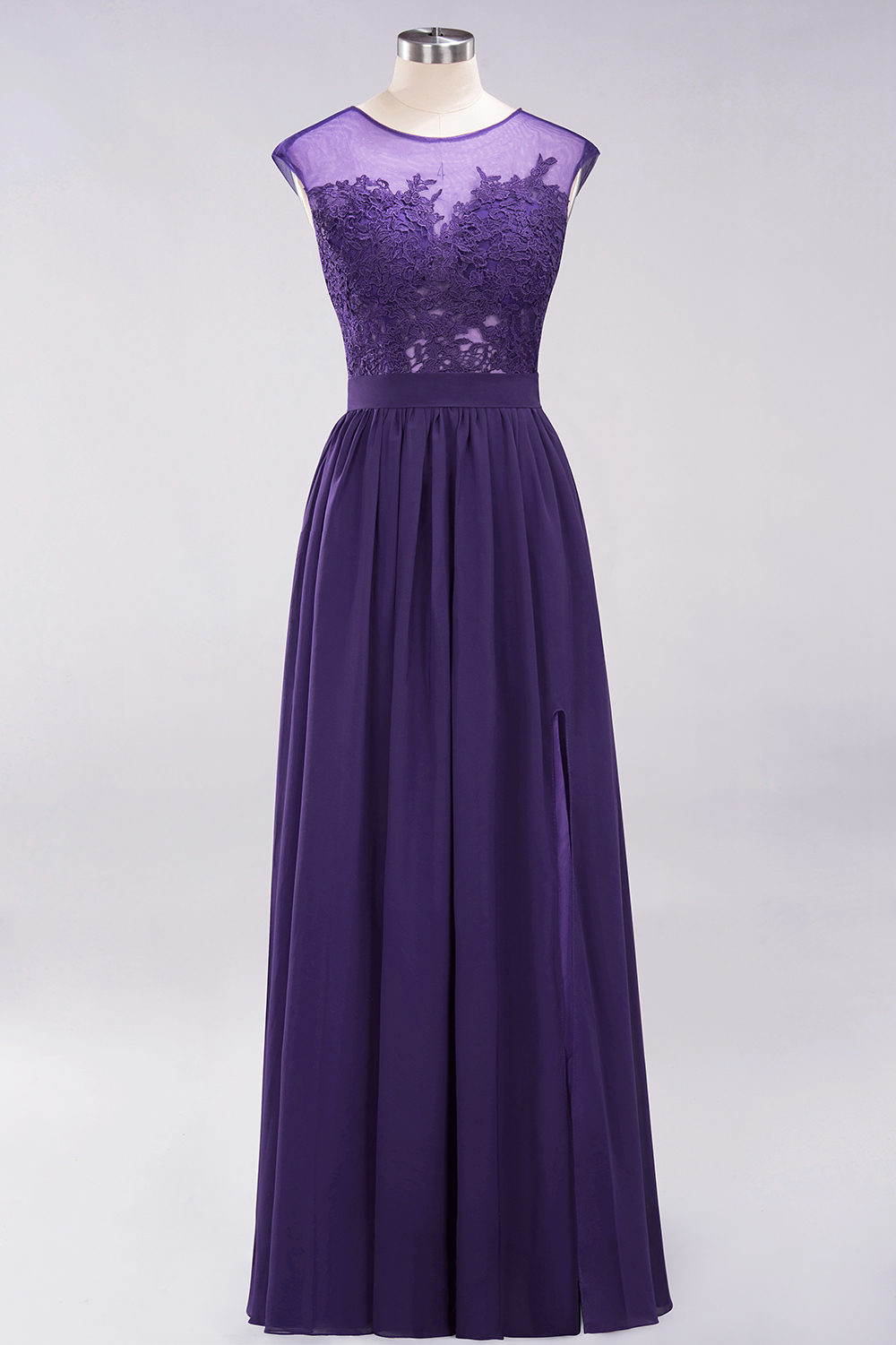 A-line Chiffon Lace Jewel Sleeveless Floor-Length Bridesmaid Dresses with Appliques