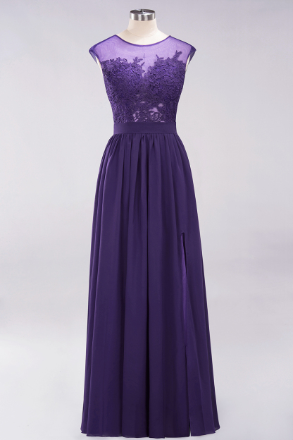 A-line Chiffon Lace Jewel Sleeveless Floor-Length Bridesmaid Dresses with Appliques