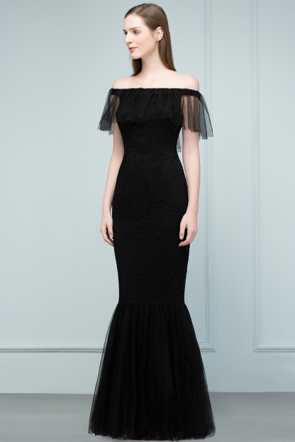 Off The Shoulder Black Mermaid Prom Dress