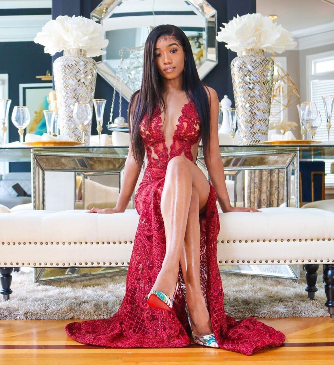 Sexy Bateau Appliques Lace Mermaid Floor-length Prom Dress With Side Slit