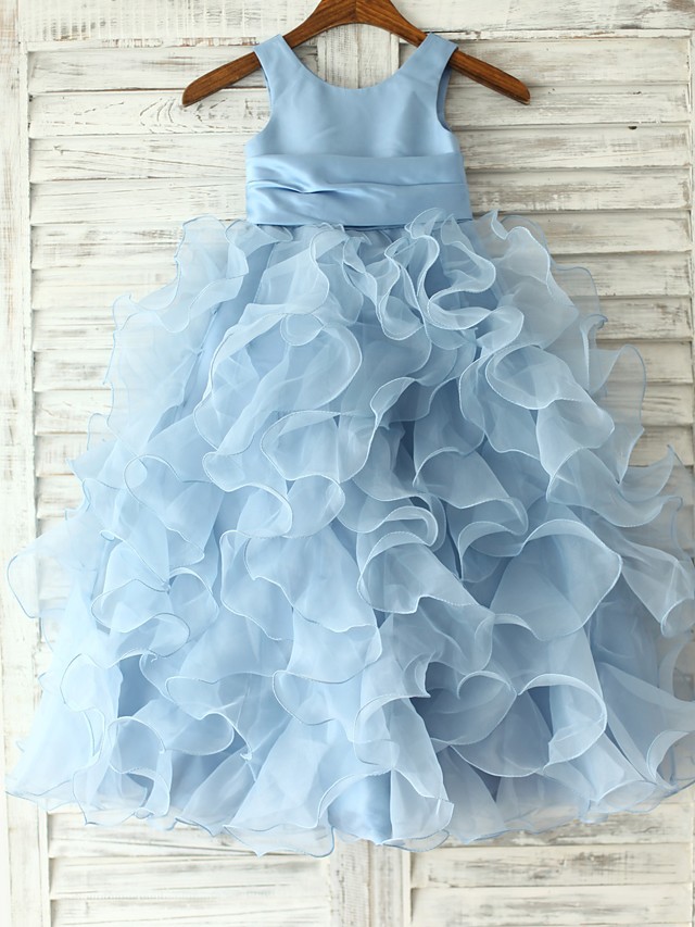 Princess / Sheath / Column Floor Length Pageant Flower Girl Dresses - Organza Sleeveless Jewel Neck With Sash / Ribbon / Flower