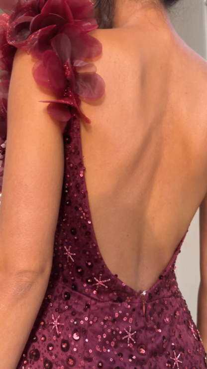 Mermaid Sweetheart Long One Shoulder 3D Flowers Open Back Prom Dress