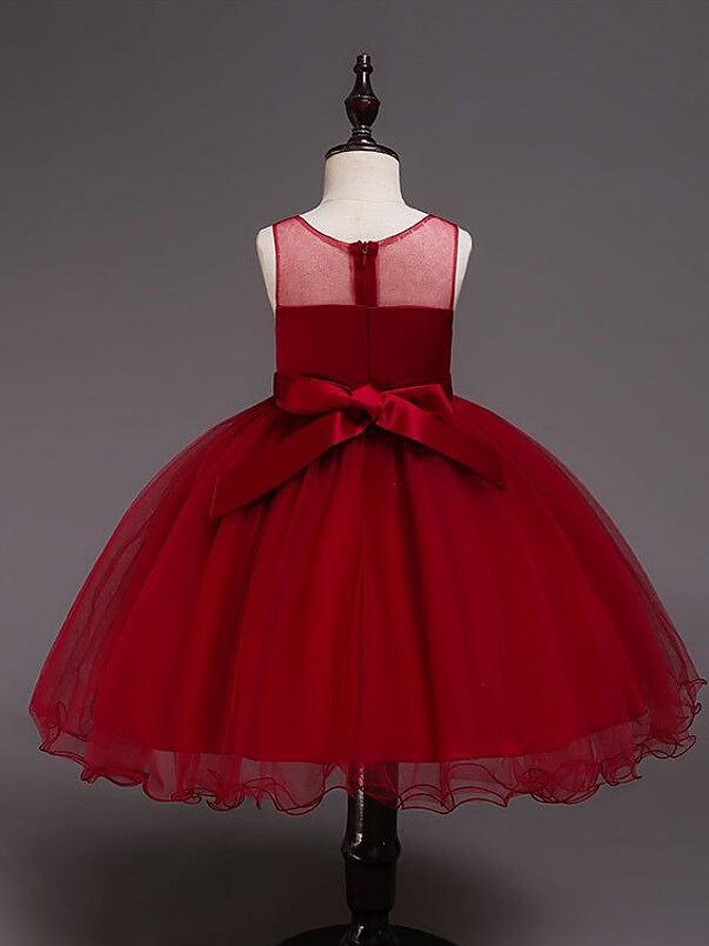 Princess Knee Length Wedding / Party / Pageant Flower Girl Dresses - Satin / Tulle / Cotton Sleeveless Jewel Neck With Belt / Crystals / Beading
