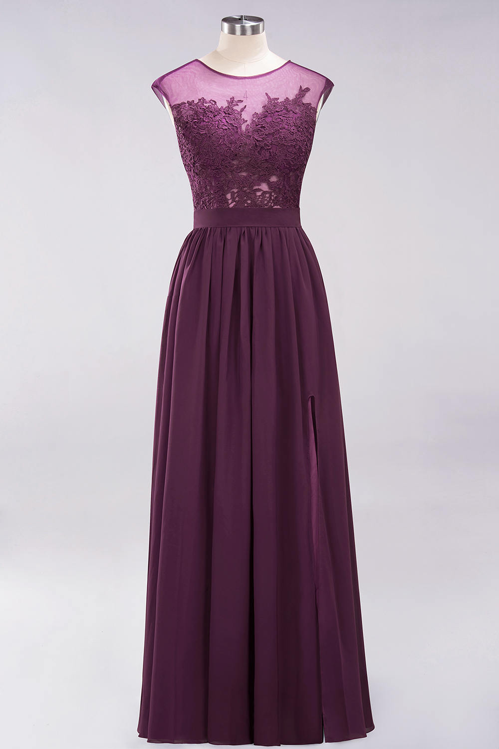A-line Chiffon Lace Jewel Sleeveless Floor-Length Bridesmaid Dresses with Appliques