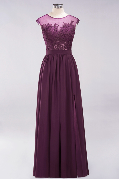 A-line Chiffon Lace Jewel Sleeveless Floor-Length Bridesmaid Dresses with Appliques