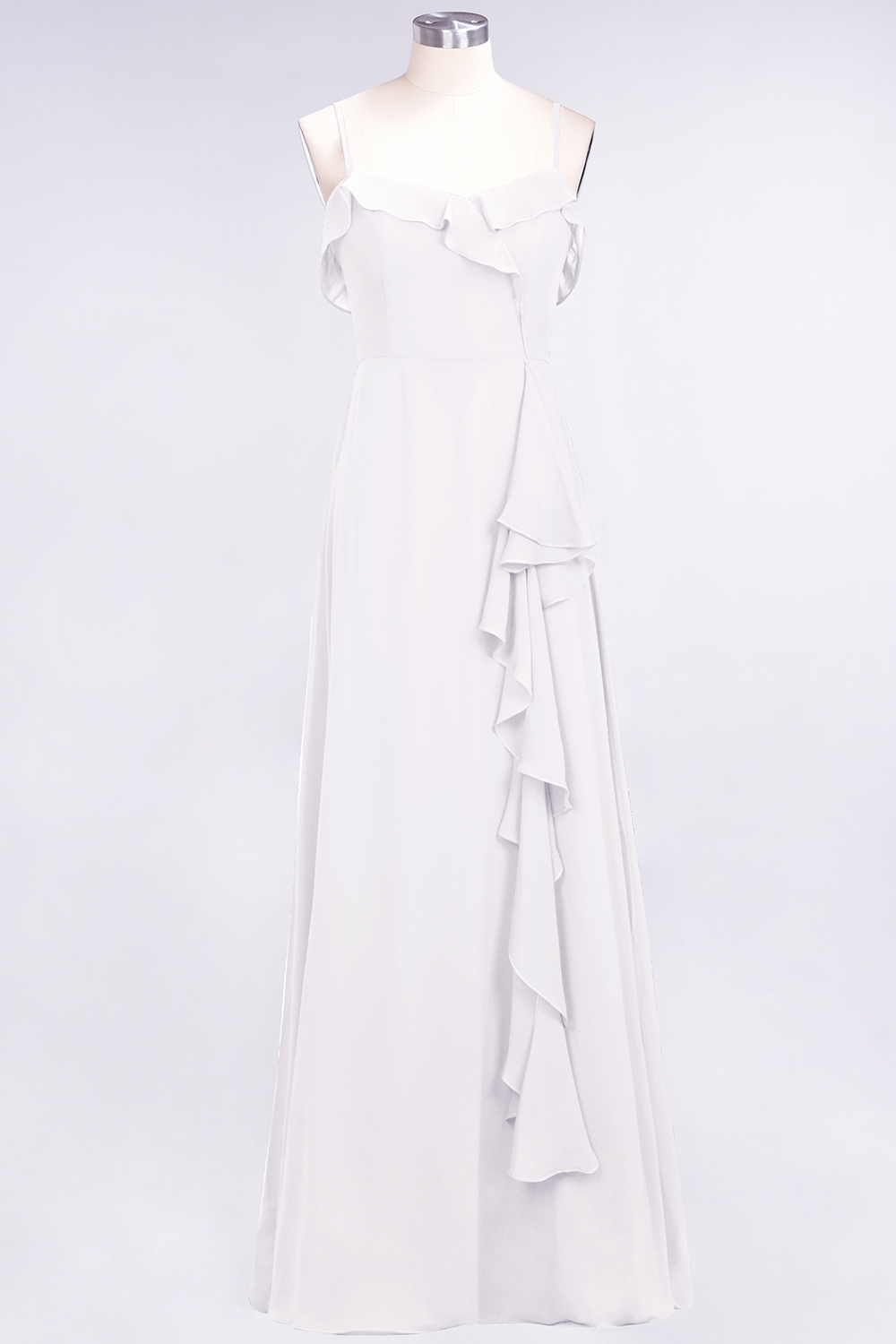 Spaghetti Straps A-Line Chiffon Backless Floor-length Prom Dress With Ruffles