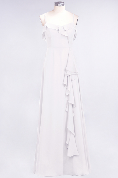 Spaghetti Straps A-Line Chiffon Backless Floor-length Prom Dress With Ruffles