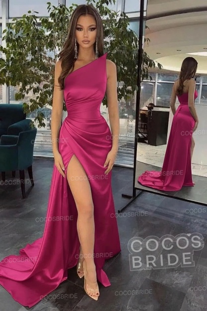 Elegant Black Long Mermaid One Shoulder Satin Prom Dress