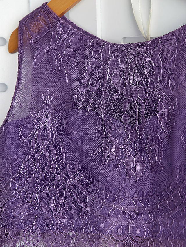 Long A-line Two Piece Chiffon Lace Junior Bridesmaid Dress