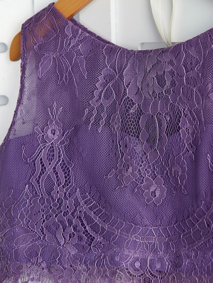 Long A-line Two Piece Chiffon Lace Junior Bridesmaid Dress