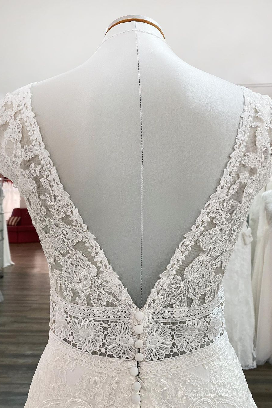 Simple Long A-line V-neck Tulle Wedding Dress with Appliques Lace