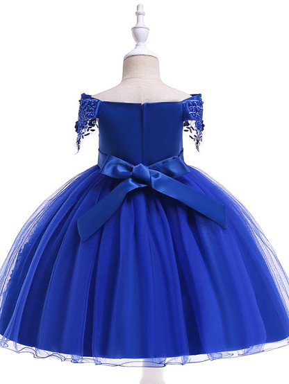 Princess Above Knee Wedding / Party / Pageant Flower Girl Dresses - Satin / Tulle Short Sleeve Off Shoulder With Lace / Beading / Appliques