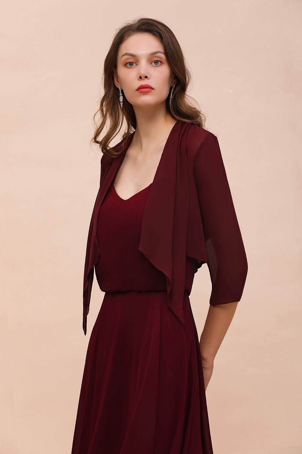 BM1892 Half Sleeves Chiffon Burgundy Special Occasion Wraps