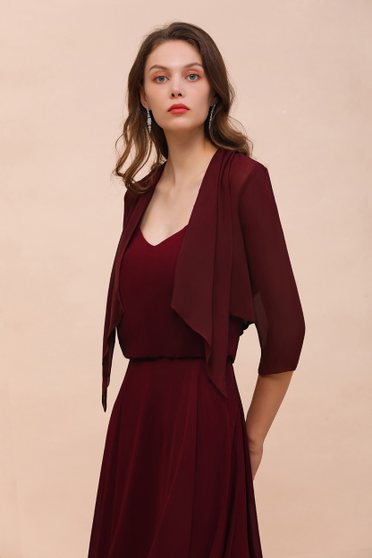 BM1892 Half Sleeves Chiffon Burgundy Special Occasion Wraps