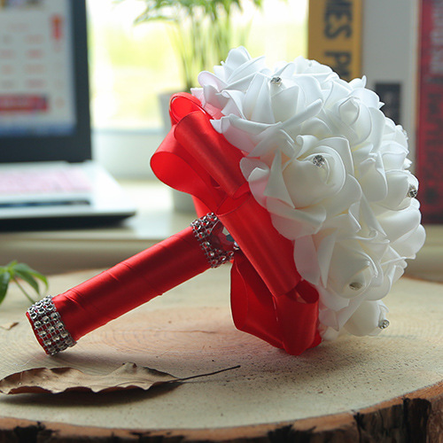 White Silk Wedding Bouquet with Colorful Handles