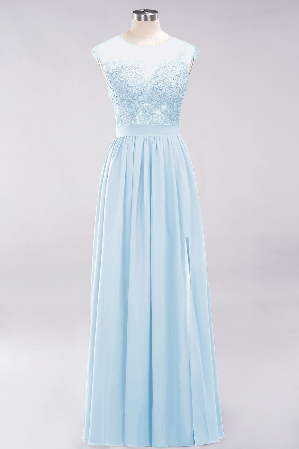 A-line Chiffon Lace Jewel Sleeveless Floor-Length Bridesmaid Dresses with Appliques