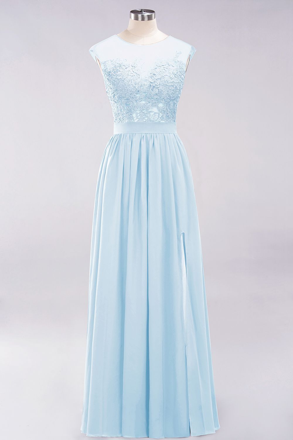 A-line Chiffon Lace Jewel Sleeveless Floor-Length Bridesmaid Dresses with Appliques