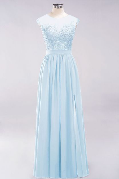 A-line Chiffon Lace Jewel Sleeveless Floor-Length Bridesmaid Dresses with Appliques