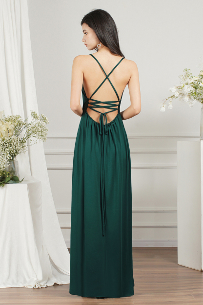 Simple A-line V-neck Backless Floor-length Formal Dress With Split