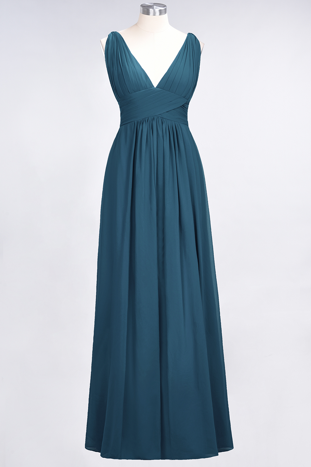 A-Line Chiffon V-Neck Sleeveless Floor-Length Bridesmaid Dress with Ruffle