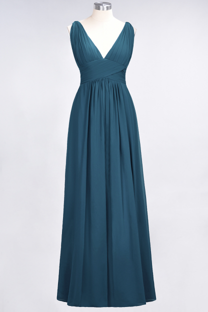 A-Line Chiffon V-Neck Sleeveless Floor-Length Bridesmaid Dress with Ruffle