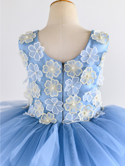 Ball Gown Asymmetrical Wedding / Birthday / Pageant Flower Girl Dresses - Satin / Tulle Sleeveless Jewel Neck With Petal / Pearls