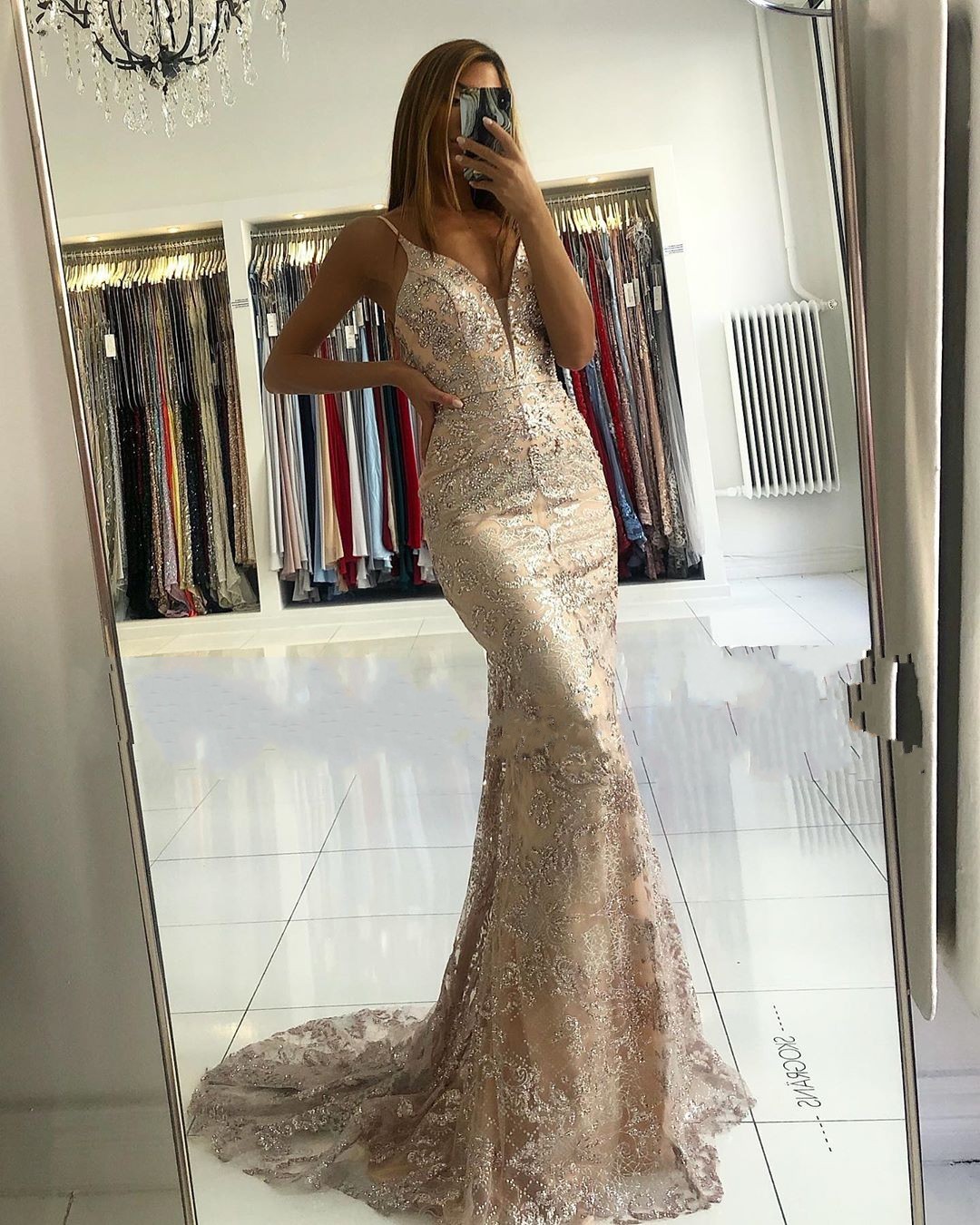 Elegant Sweetheart Spaghetti Straps Appliques Lace Floor-length Mermaid Prom Dress
