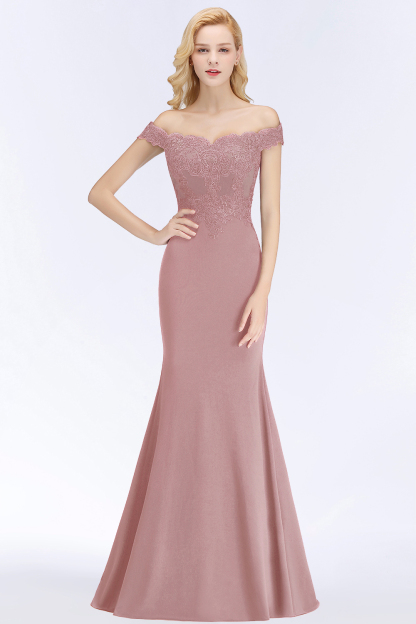 Elegant Long Mermaid Off-the-Shoulder Lace Bridesmaid Dresses