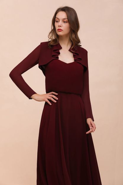 BM1891 Long Sleeves Burgundy Chiffon Wedding Wraps