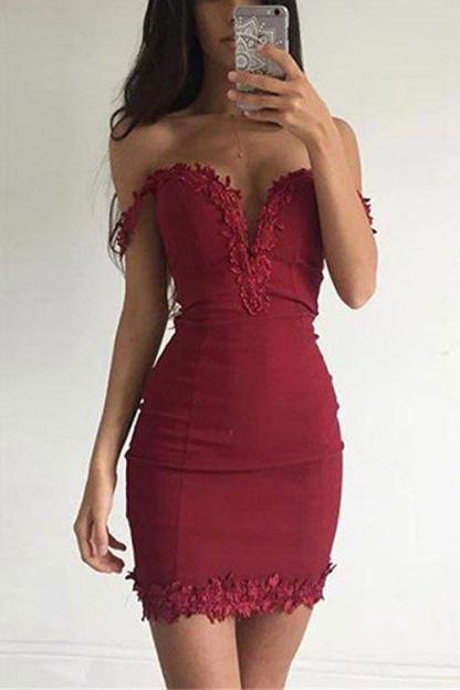 Sexy Short Mermaid Off the Shoulder Burgundy Homecoming Dress