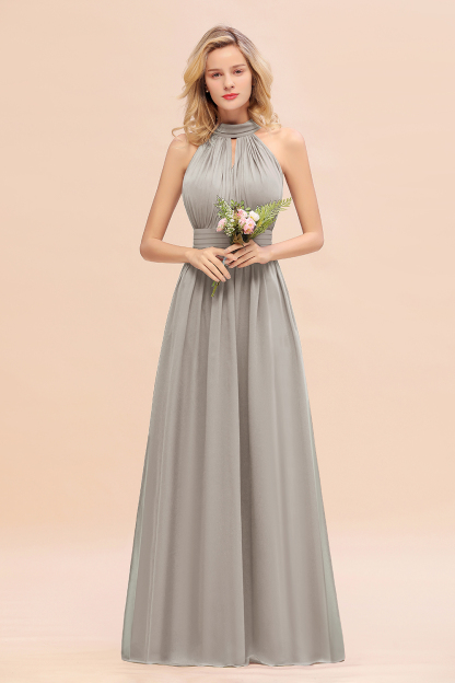 BM0758 Glamorous High-Neck Halter Bridesmaid Affordable Dresses with Ruffle