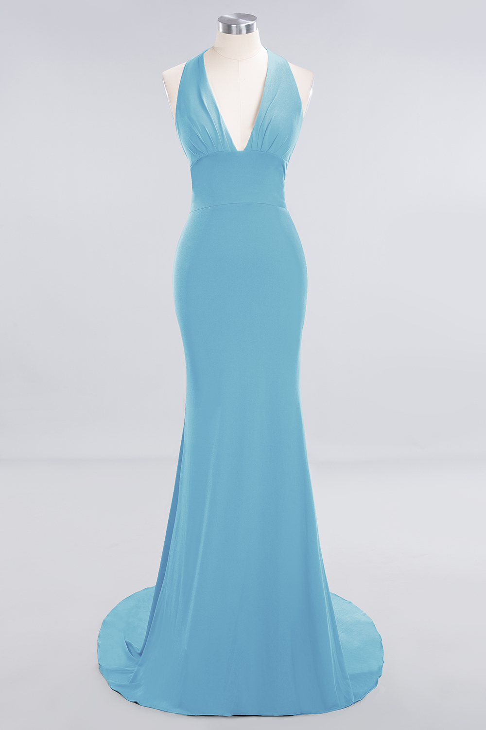 Elegant Halter Deep V-neck Open Back Floor-length Mermaid Prom Dress