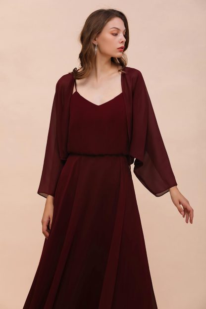 BM1088 Burgundy Long Sleeves Chiffon Special Occasions Wrap