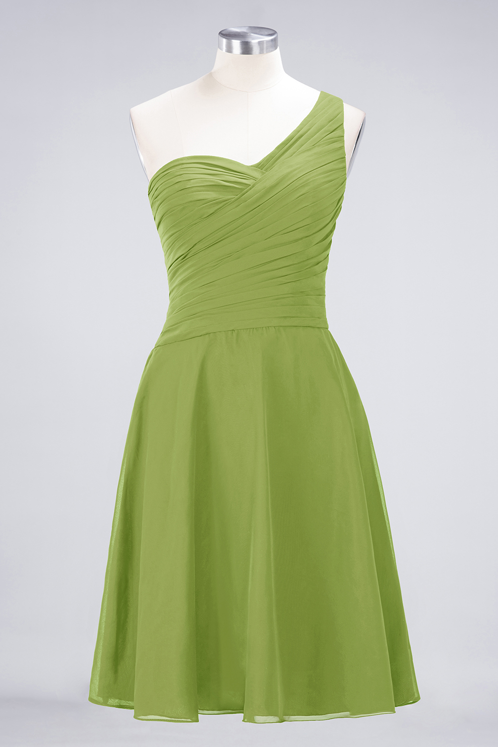 A-Line Chiffon One-Shoulder Sweetheart Sleeveless Knee-Length Bridesmaid Dress with Ruffles