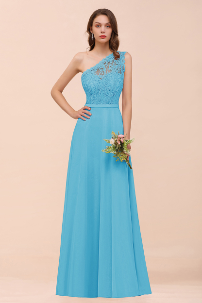Classy One Shoulder Appliques Lace Floor-length A-Line Chiffon Bridesmaid Dress