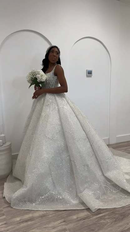 Spaghetti Straps Sequined Ball Gown Wedding Dresses