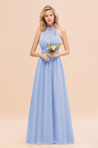 BM0758 Glamorous High-Neck Halter Bridesmaid Affordable Dresses with Ruffle