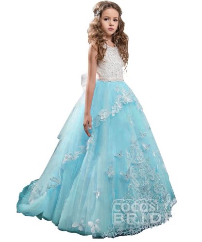 White Scoop Neck Sleeveless Ball Gown Flower Girls Dress