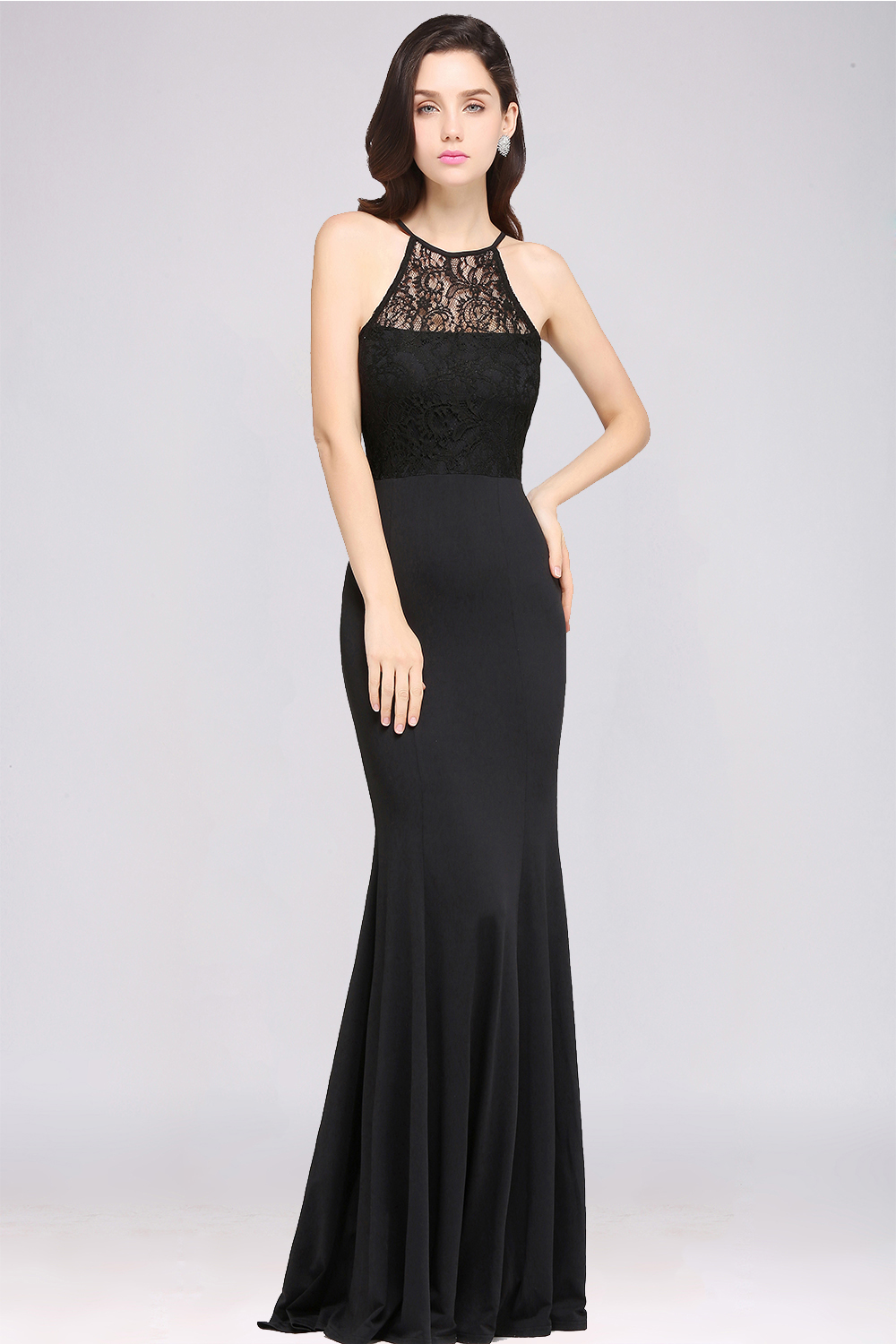 Sexy Mermaid Chiffon Lace Jewel Sleeveless Keyhole Floor-Length Bridesmaid Dress