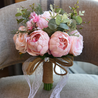 Real Touch Colorful Artifial Roses Wedding Bouquet