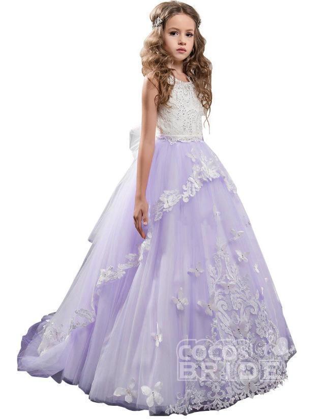 White Scoop Neck Sleeveless Ball Gown Flower Girls Dress