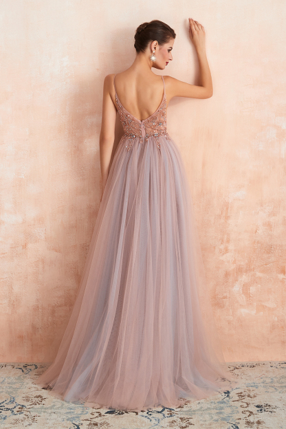 Best V-neck Tulle A-line Prom Dress