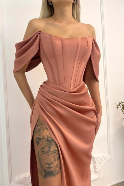 Long Mermaid Off the Shoulder Floor Length Prom Dresses with Slit