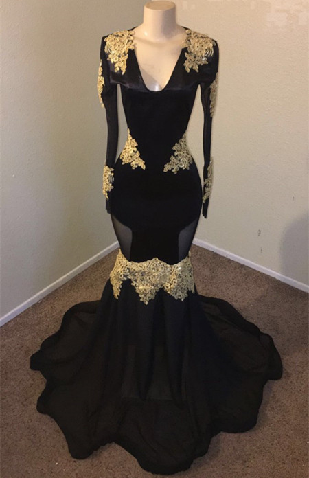black and gold mermaid prom dresses Stunning V Neck Spaghetti Straps Mermaid Prom Dresses With Crystal Tas –  luladress main image 0