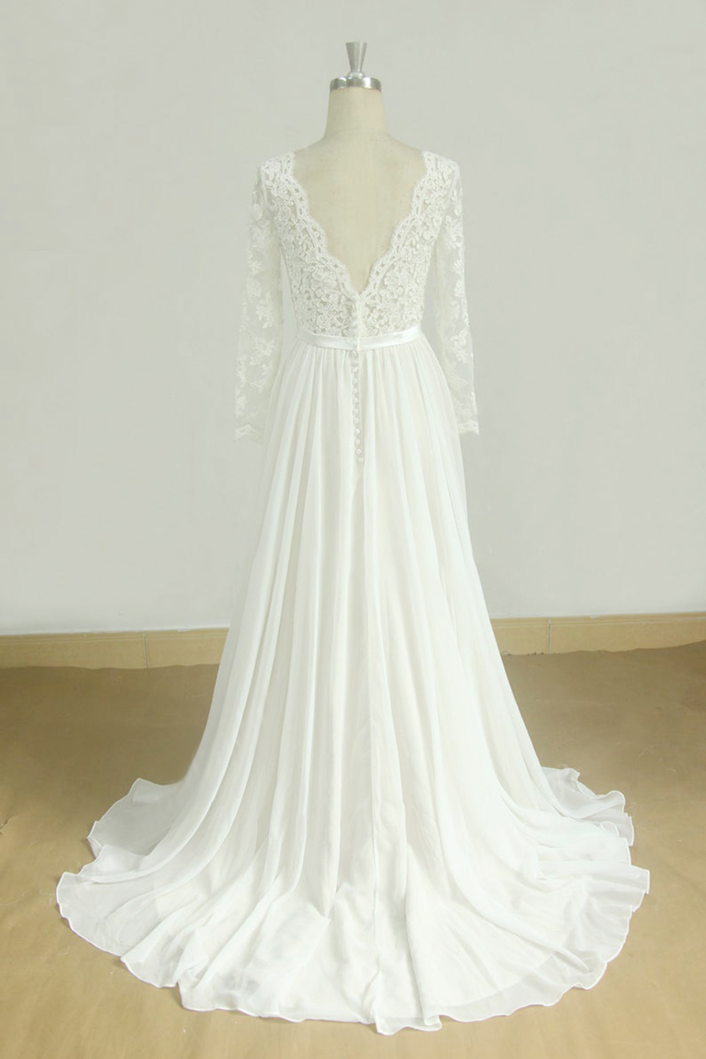 Long Sleeve A-line Lace Chiffon Tulle Wedding Dress
