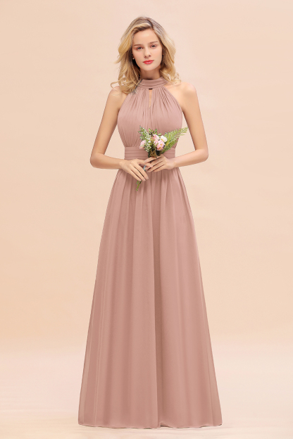 BM0758 Glamorous High-Neck Halter Bridesmaid Affordable Dresses with Ruffle