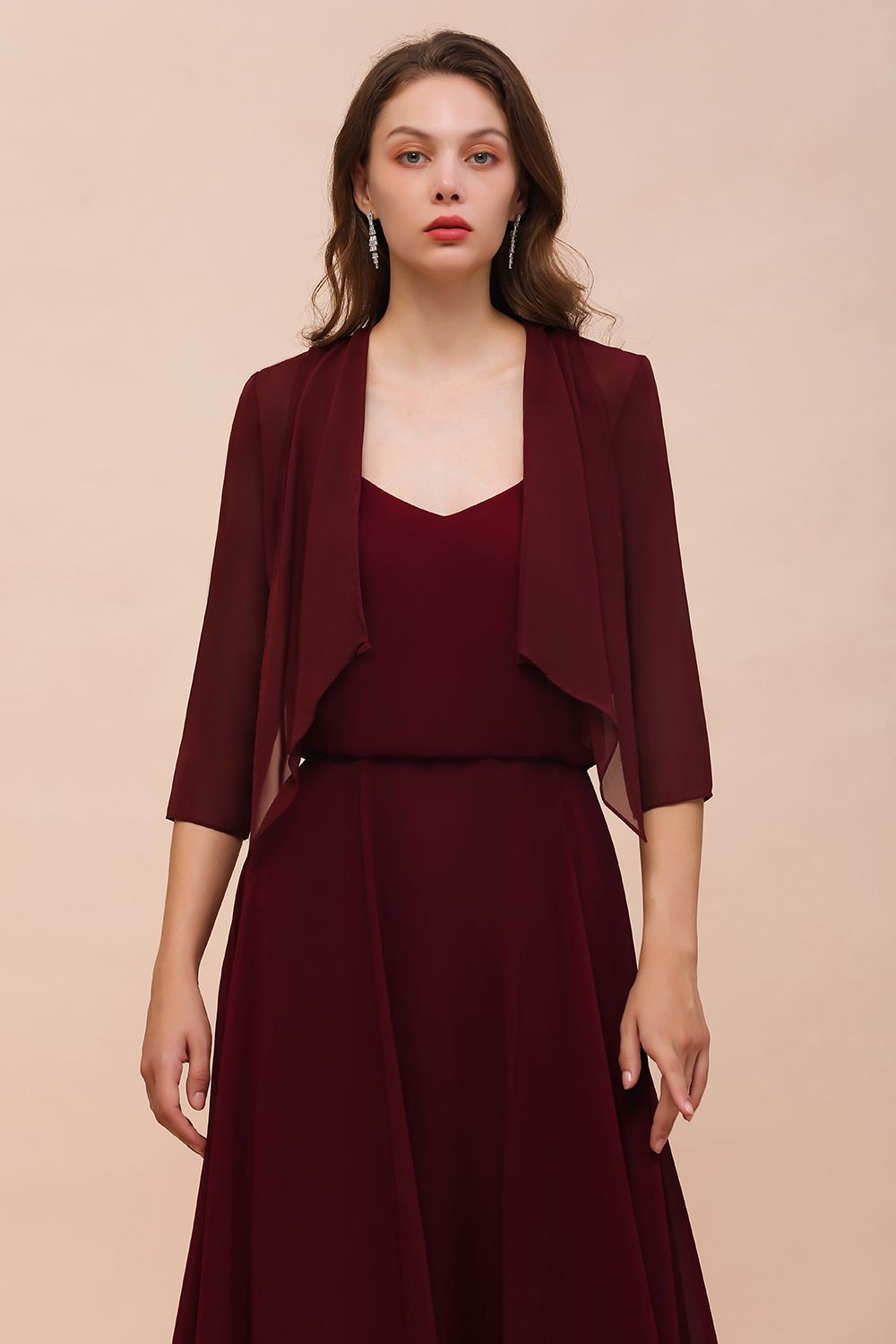 BM1892 Half Sleeves Chiffon Burgundy Special Occasion Wraps