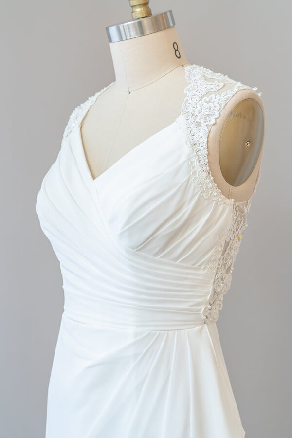 Long Sweetheart Ruffle Lace Chiffon Mermaid Wedding Dress